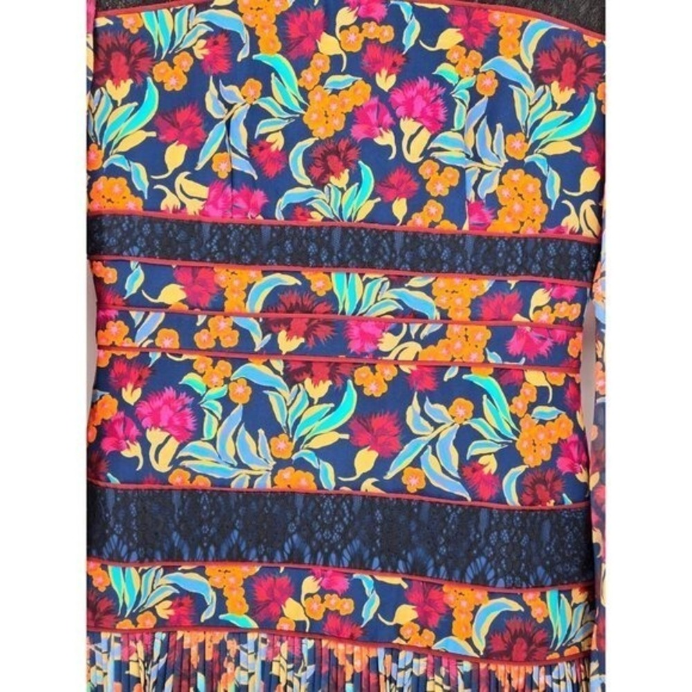 Saloni Dina Tropical Lace Panel‎ Silk Ruffle Floral Mini Dress Size 6 - Picture 6 of 12